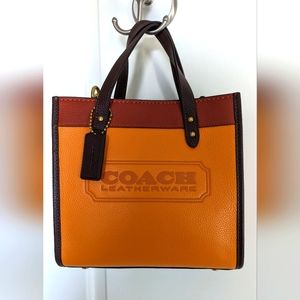 Coach leather tote 22 in papaya and color block